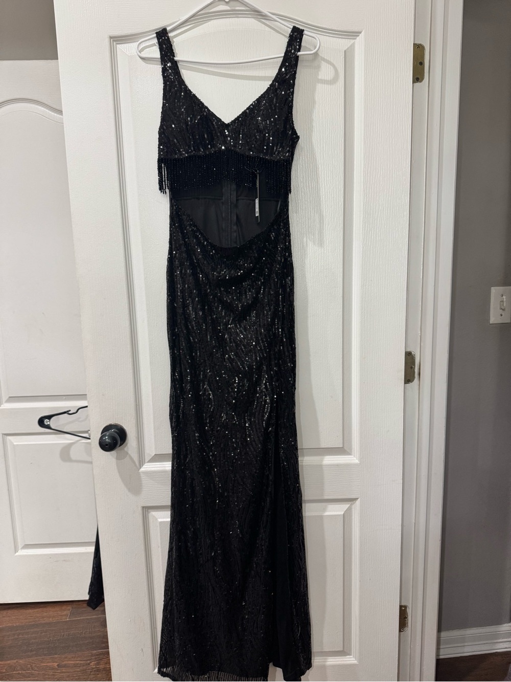 Fashion Nova Black Sequin Fringe Prom Dress